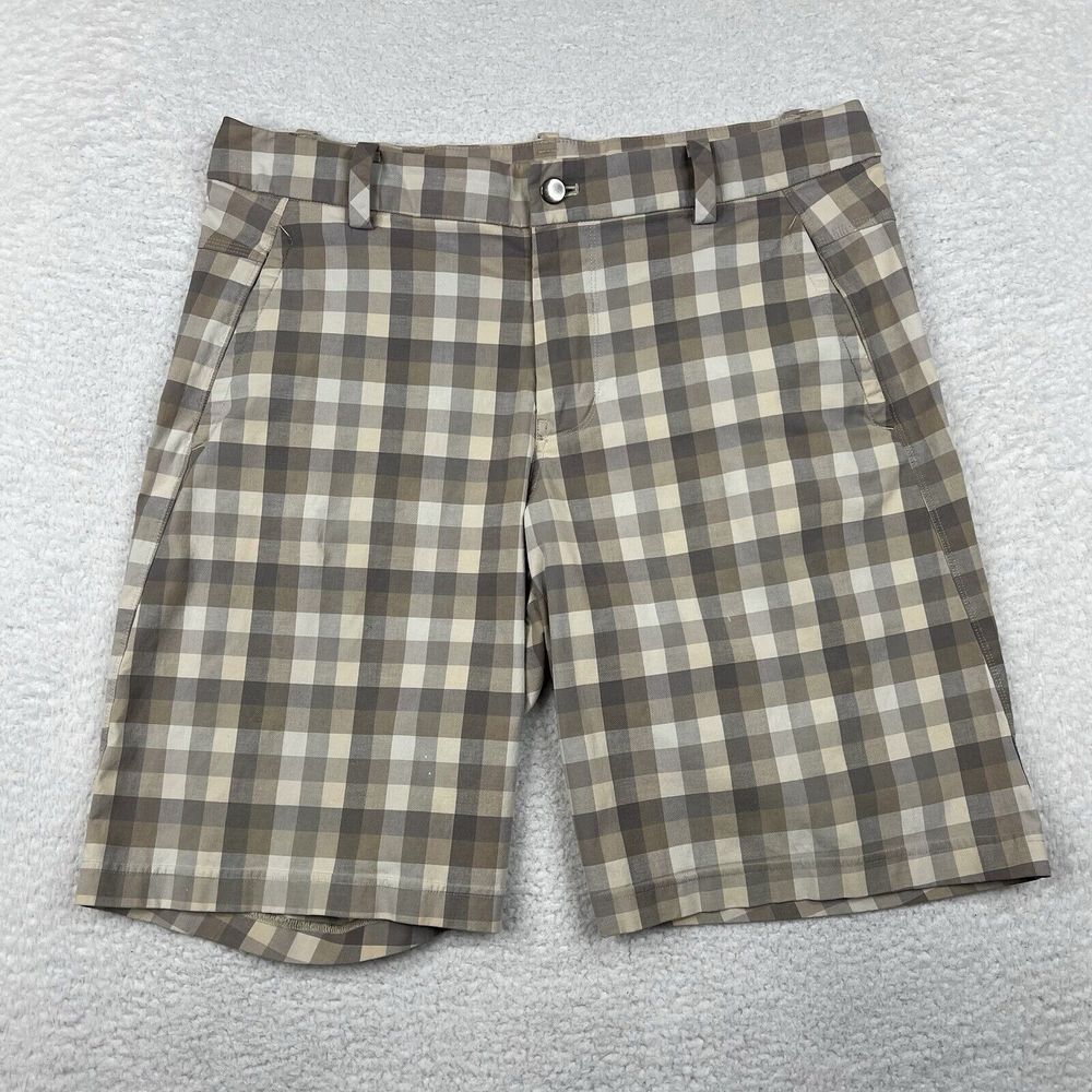 Lululemon Shorts Mens 36 Beige Plaid Chino‎ Golf Performance Casual Outdoors